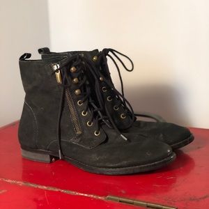 Sam Edelman Black Leather Lace Up + Zip Boots 9